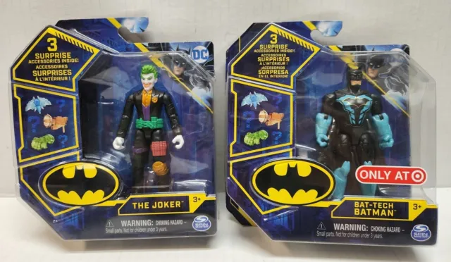 DC Spin Master THE JOKER & BAT-TECH BATMAN 4"   3 Surprise Accessorie