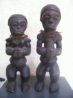African statue couple. 2 Statues mari et femme Afrique fang GABON