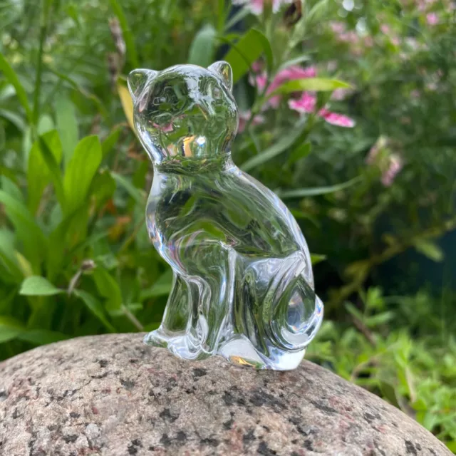 LENOX Full Lead Crystal Clear Art Glass 3D Cat Figurine Czech Republic 2.25”