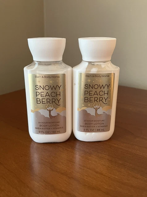 NEW Bath & Body Works Snowy Peach Berry 24 Hour MoistureBody Lotion 2 X 3 Oz
