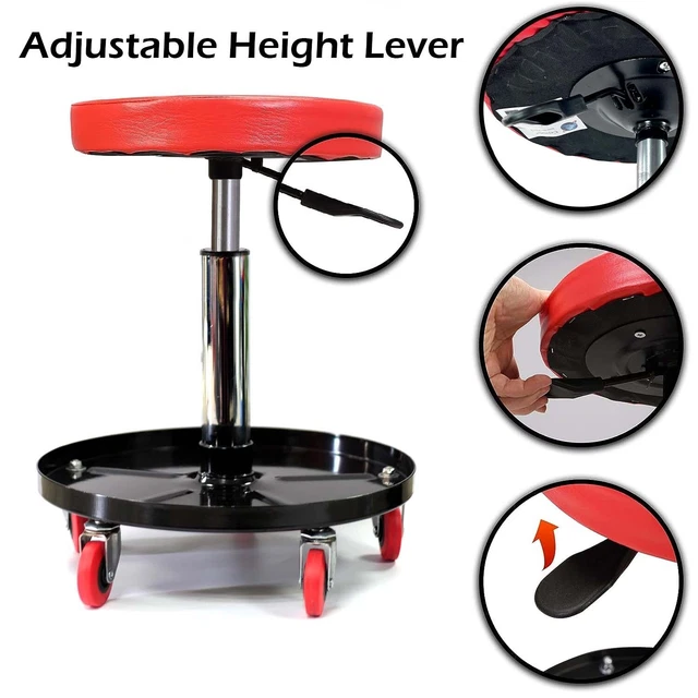 Creeper Hocker Sitz Pneumatisch Mechaniker Rund Auto Fahrrad Werkstatt Garage - rot