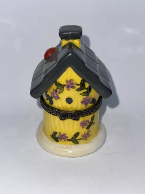 Vintage Birdhouse Keepsake Trinket Box, Ceramic, Hand Painted, Hinged Box