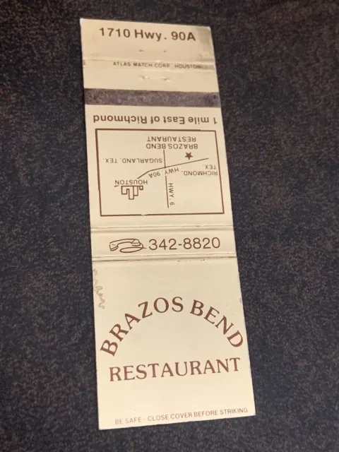 Vintage Texas Matchbook: “Brazos Bend Restaurant” Richmond, TX