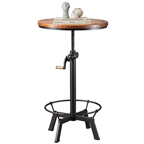 Industrial Bar Table 33.47-39.37inch Height Adjustable Swivel Wooden Top