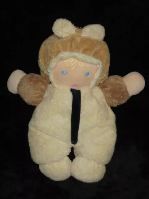 Doudou Grelot Hochet Poupée Enfant Fille Garçon marron beige écru Nounours 22 cm