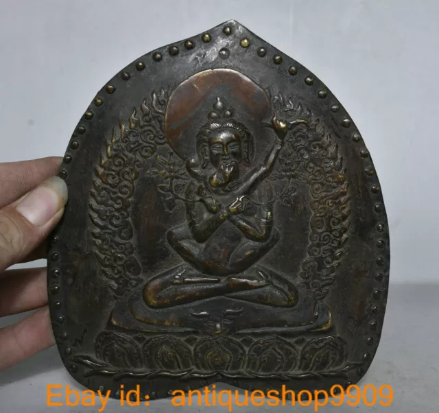 6 " Collect Old Tibet Buddhism Bronze Joy Happy Buddha Screen Brand Tang Ka