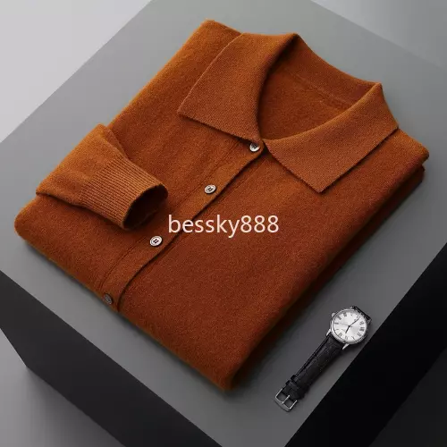 Men POLO Collar Wool Sweater Cashmere Sweater Casual Knit Cardigan Warm Jackets 2