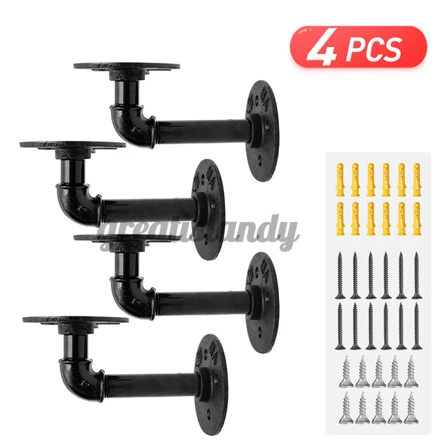 4X Industrial Iron Pipe Shelf Brackets for Custom Floating Shelves DIY Black