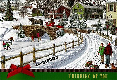 Snowy Village Winter Scene Deluxe Hallmark Christmas Card New (4)