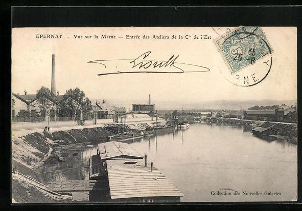 CPA Épernay, Vue sur la Marne, Entrée des Ateliers de la Cie. de l´Est