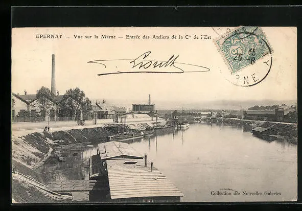 CPA Épernay, view of the Marne, entrance to the workshops of the Cie. de l'Est