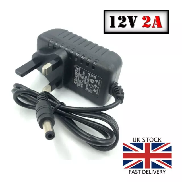 To Fit CCTV DVR Camera Kits 12V 2a Power Supply Mains Cable UK Plug