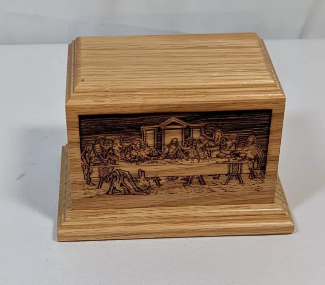 Wood Laser Cut Urn The Lord's Supper Design 5.5 x 3.5 x 3.5