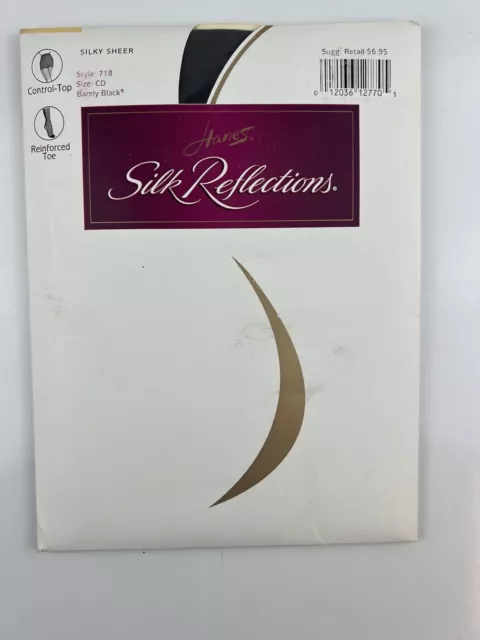 Hanes Silk Reflections Style 718 SZ CD Barely Black Panty Hose Silky Sheer