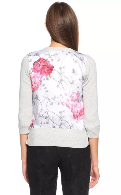 Ted Baker Babylon Floral Printed Back Cardigan Grey/Pink Size 2 UK 10 EUC