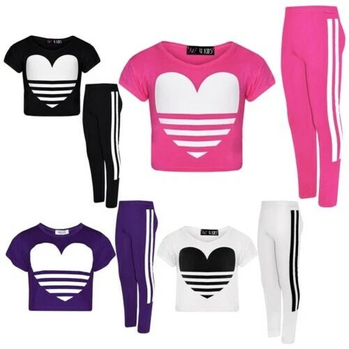 Top Ragazze Bambini di Design Cuore Corto Stampa & Moda Set Leggings 5-12 Anni