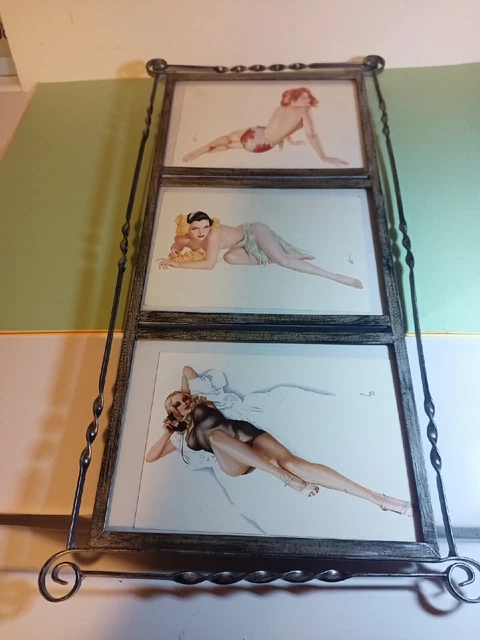 3 Separate Varga Girl Pictures In One Metal Frame