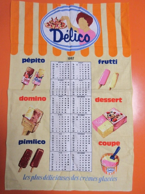 Torchon Calendrier Publicitaire DELICO – Vintage 1967 – État Neuf, 100% Coton
