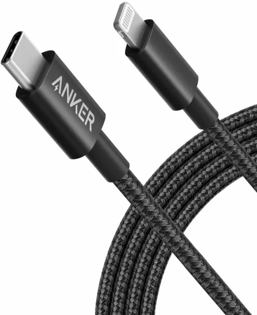 Anker 6ft Black Nylon USB-C to Lightning Charging Cable MFi Certified for iPhone