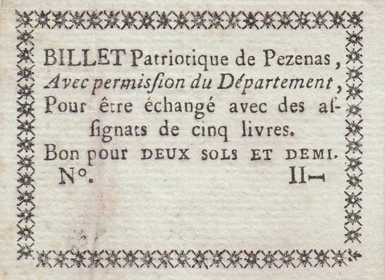 Pézenas Billet Patriotique - 1792 - Non signé