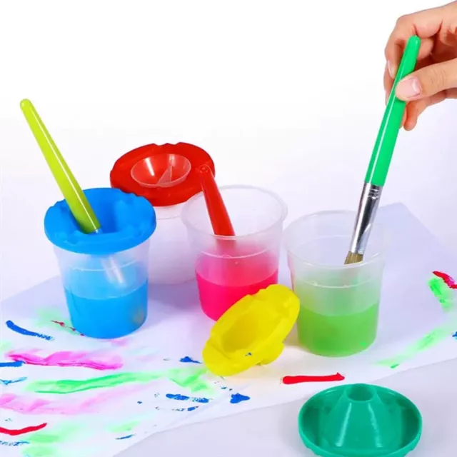 Plastic Non Spill Water Cup Paint Pot & Stopper Lid for Kids Art Painting Mixing 3