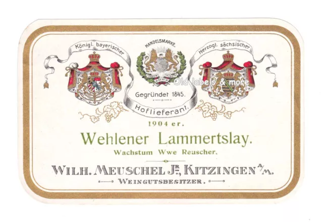 x2810 KITZINGEN Meuschel jr. 1904er WEHLENER LAMMERTSLAY Weinetikett wine label