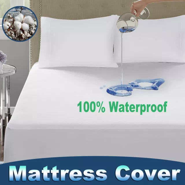 Mattress Protector Terry Cotton Bed  100%Waterproof Single King Queen Double NEW