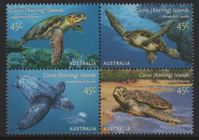 2002 Australia Cocos Keeling Islands TURTLES. Superb block of 4 Stamps MNH