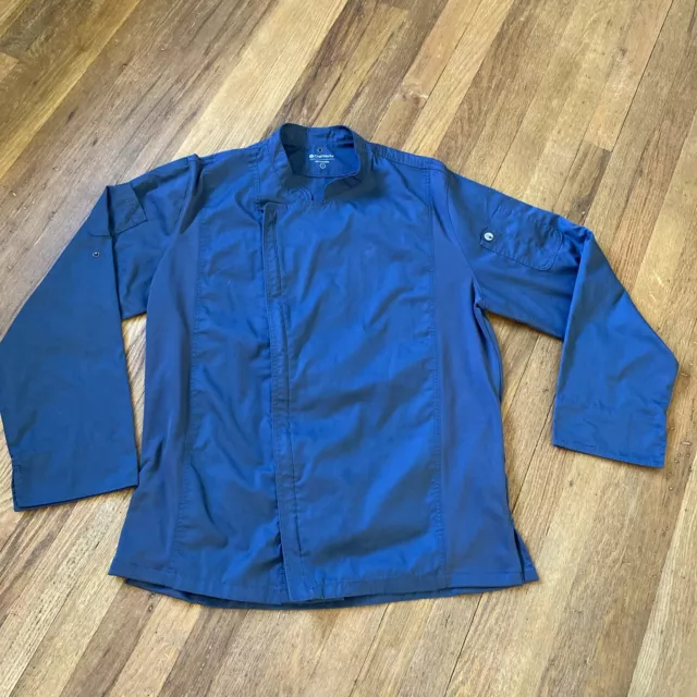 Chef Works Chefworks Large Blue Vented Zip Up Long Roll Tab Sleeve Uniform Coat