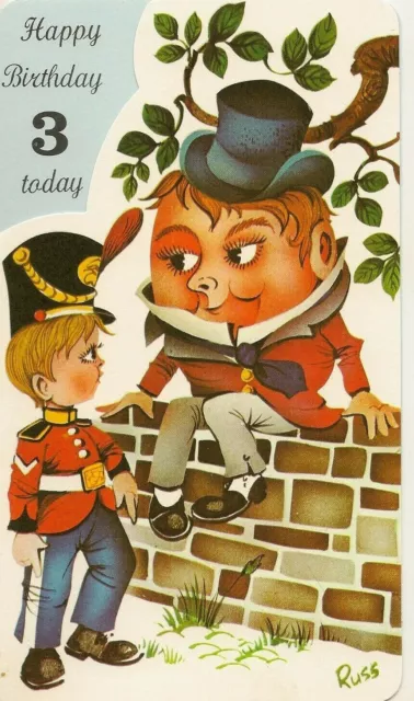 3rd Happy Birthday Vintage Boys Greeting Card 3 Years Old Humpty Dumpty Soldier