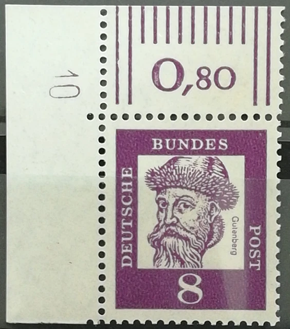 BUND BEDEUTENDE DEUTSCHE NR. 349 y ** ECKRAND MIT FORMNUMMER 10 L1b selten!