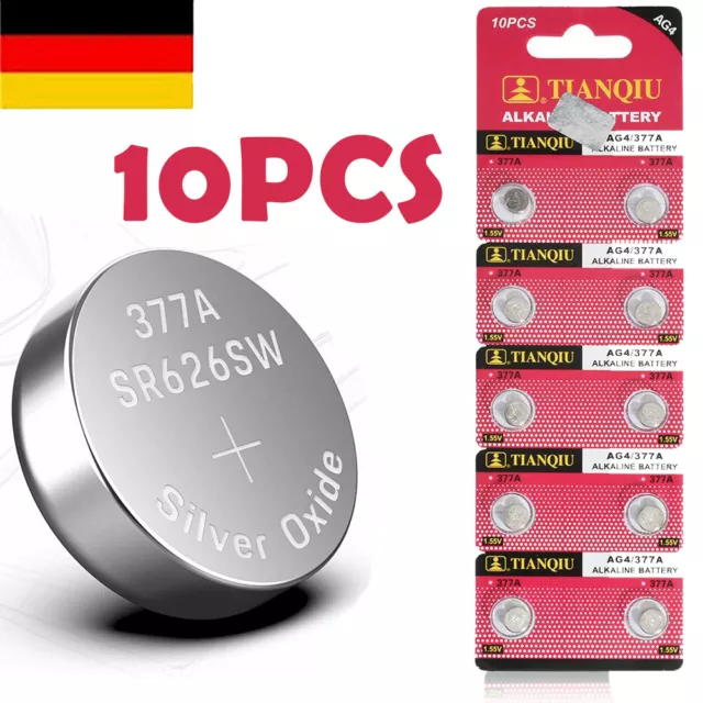 DE 10 * LR626 SR626SW 377 377A 376 AG4 1,55 V Batterie Knopfzelle Uhr Batterien