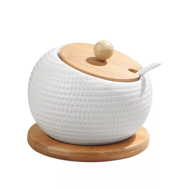 Ceramic Condiment Jar with Bamboo Cap and Tray Set