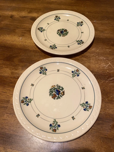 SET OF 2 RARE SYRACUSE CHINA ECONO-RIM St. Albans Railroad FLOWERS DINNER PLATES
