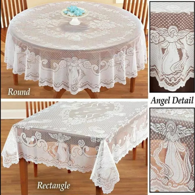 Rectangle Rond Blanc Dentelle Table Tissu Nappe Vintage Table Housse Nouveau