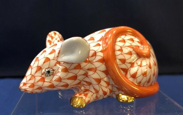Herend Figurine - Curly Tailed Mouse - Rust Fishnet