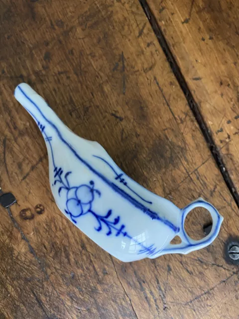 Antique Royal Copenhagen? ~ Blue Porcelain Invalid / Infant Feeder Boat / Marked