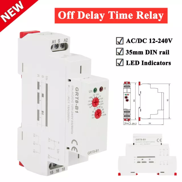 Off Delay Time Relay GRT8-B1 Mini Power Off Delay AC/DC 12-240V 50-60Hz 500mW