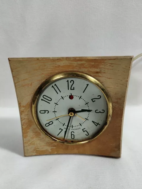 Vtg. Seth Thomas Alarm Clock Solid Blonde Wood Case Electric E904-000 PARTS REPA