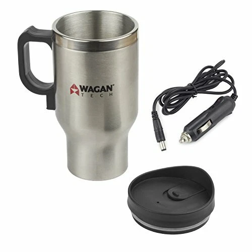 Wagan EL6100 12V Stainless Steel 16 oz Heated Travel Mug with Anti-Spill Lid, 1
