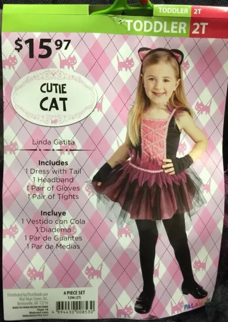 Cutie Cat Halloween Costume Girls Toddlers Size 2T 4 pc set