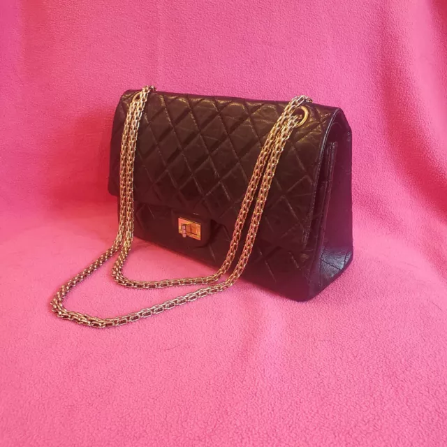 CHANEL BLACK AGED Calfskin Reissue Large 227 2.55 Classic Flap Bag