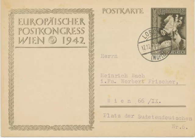 DT.REICH 1942 Sonderkarte zum Europäischen Postkongress in Wien PRIVAT-GA SIEGER