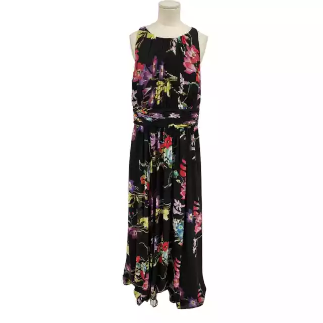 NWT Lauren Ralph Lauren Evening Dress Black Floral Maxi Sleeveless Size 14