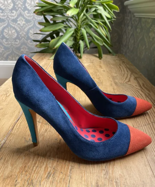 Next Suede High Heels Blue Orange Colourblock Court Shoe Stiletto UK Size 6.5