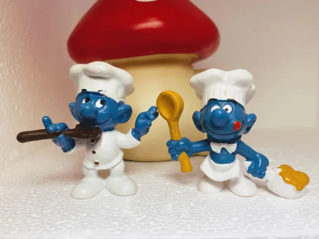 2 Vintage Smurf figures Peyo Schleich 20042 Chef 20073 Cook Smurfs Schtroumpf