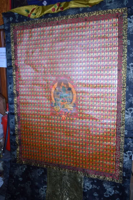 XXLThangka,Tibet,über 500 Amitabhadarst. mit Tara,24KTGoldm.,Seidenbr.,193x133cm