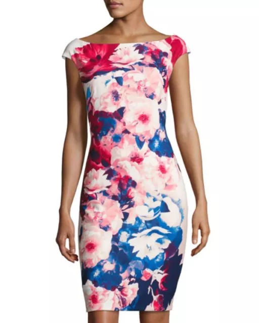 Jax  Women's Boat Neck Floral Cap Sleeve Sheath Dress Pink  8