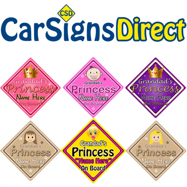 Opas Prinzessin an Bord Autoschild - Baby/Kind Sicherheit - 6 Möglichkeiten - personalisiert