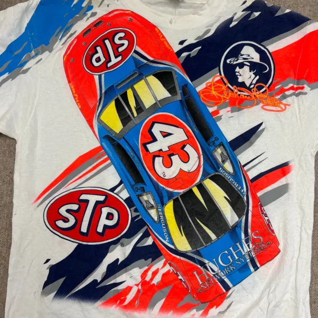 Vintage Nascar Shirt Mens XL White 1990s Bobby Hamilton Racing Cars STP AOP 2